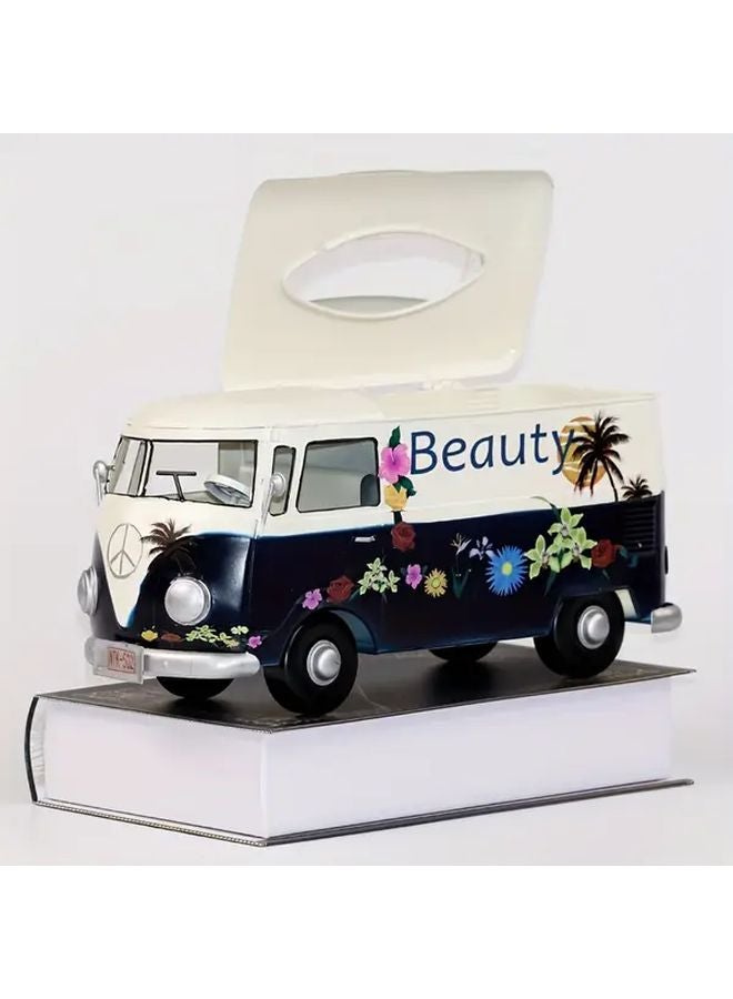 شنلانسي صندوق المناديل المعدني بالكامل نموذج حافلة مصنوع يدويًا على الطراز الصناعي القديم ذو وظيفة مزدوجة موزع وعرض علبة جمعية إكسسوار مكتبي - Image 4